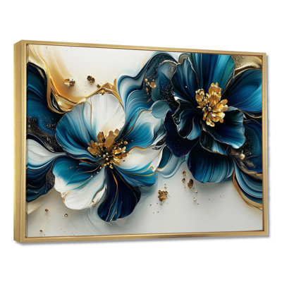«Golden Arrangement», velours bleu, marguerites, encre IV - marguerites, art mural