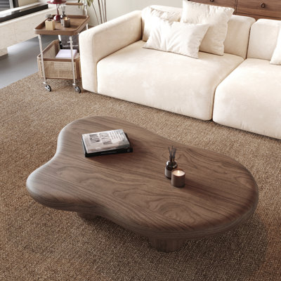 48.4" Cloud-Art Modern Solid Wood Coffee Table With 4 Legs, Vintage Veneer Finish for Living Room