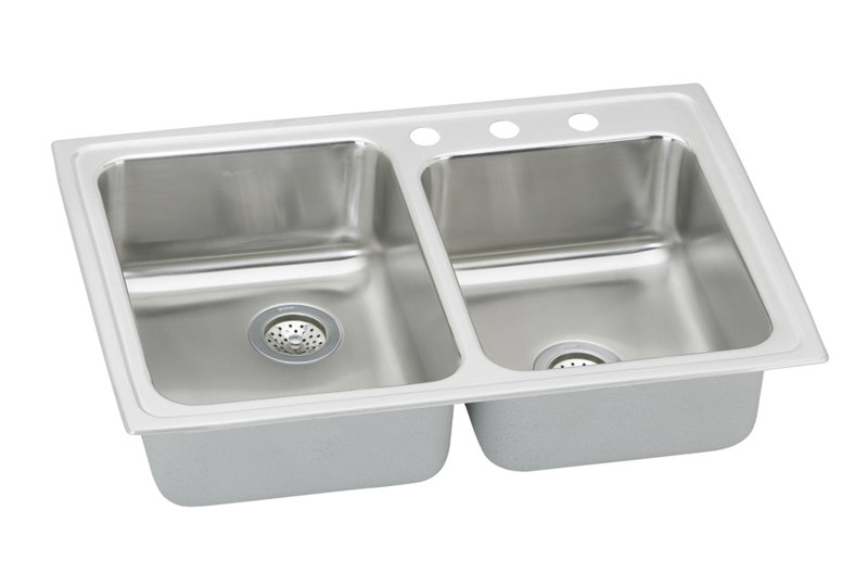 Pacemaker 33" L x 22" W Double Kitchen Sink, 2 hole, Satin