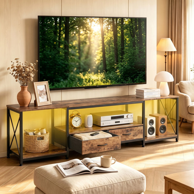 Meuble télé pour téléviseur de 88 po ou moins Shelton, 21.6"H x 78.7"L x 15.7"W, Brown