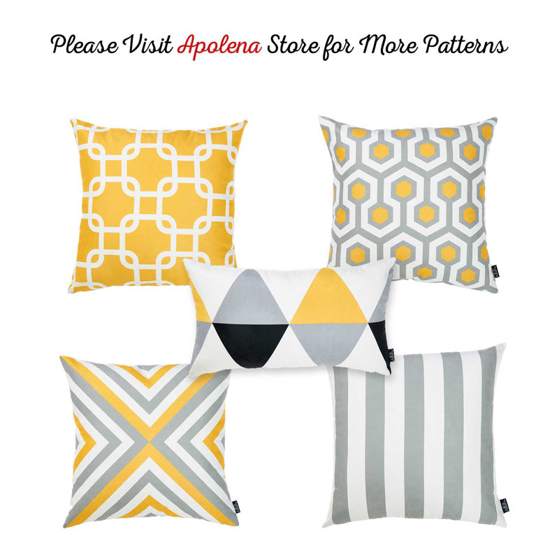 Geometric Gray and Yellow Polyester Pillow Covers Set of 4