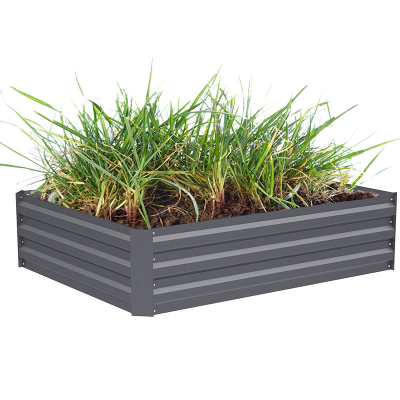 Rectangular Metal Raised Garden Bed, 30cm H x 120cm W x 90cm D, Grey