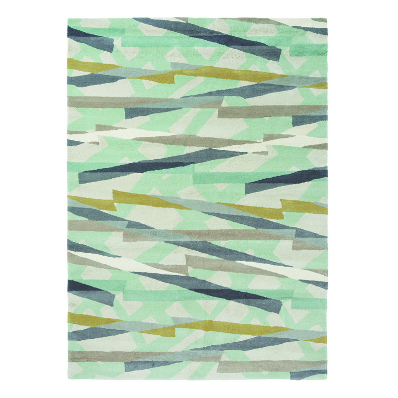 Diffinity Wool Abstract Area Rug in Green/Gray/Blue/Yellow, Rectangle 6'7" x 9'2"