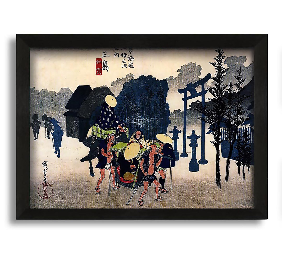 Gerahmtes Leinwandbild Travellers Passing A Shrine von Hiroshige