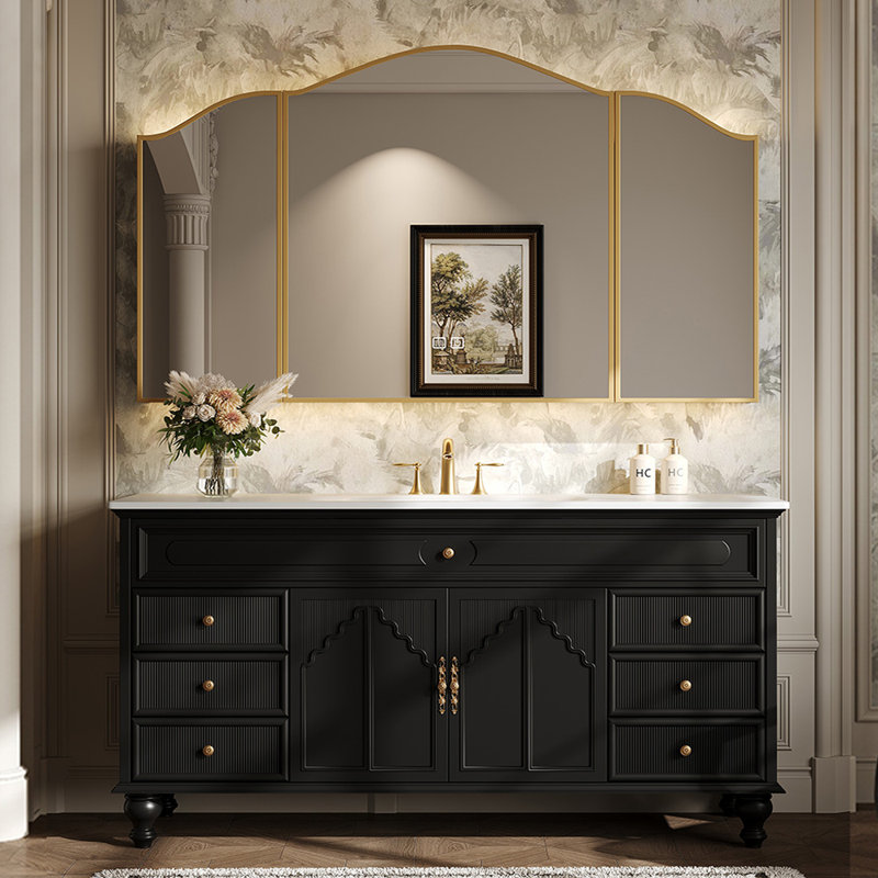 Meuble-lavabo de style rétro français, H 33,5 po x l 66,9 po x P 21,7 po, Noir