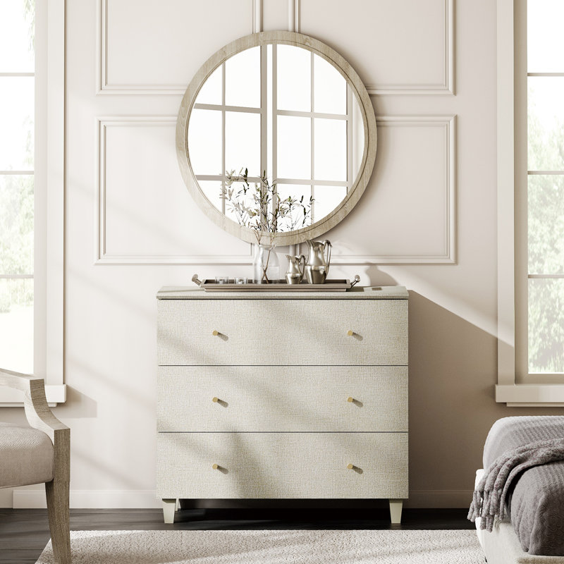 Commode 3 tiroirs L 35,4 po Lysiane, Beige/or