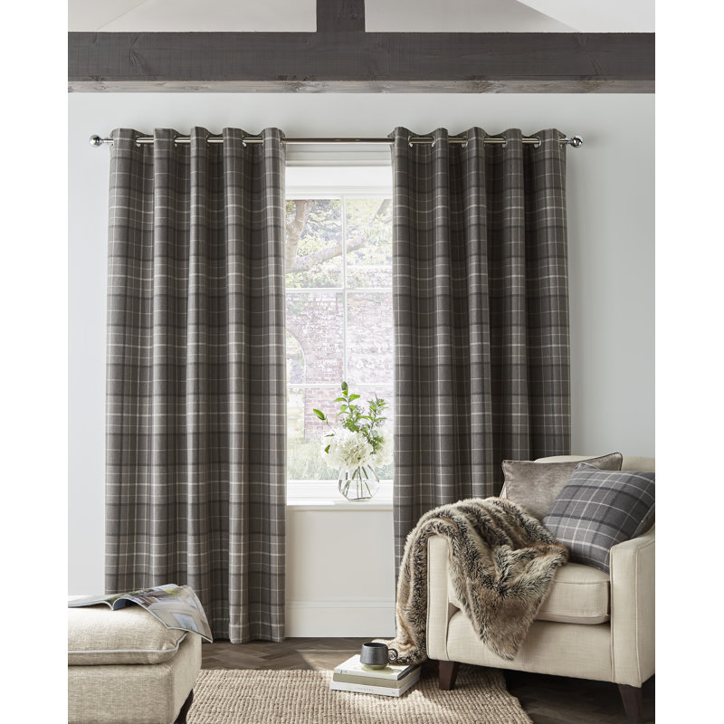 Alfriston Check Blackout Curtain Pair, Grey, 163 W x 137 D cm