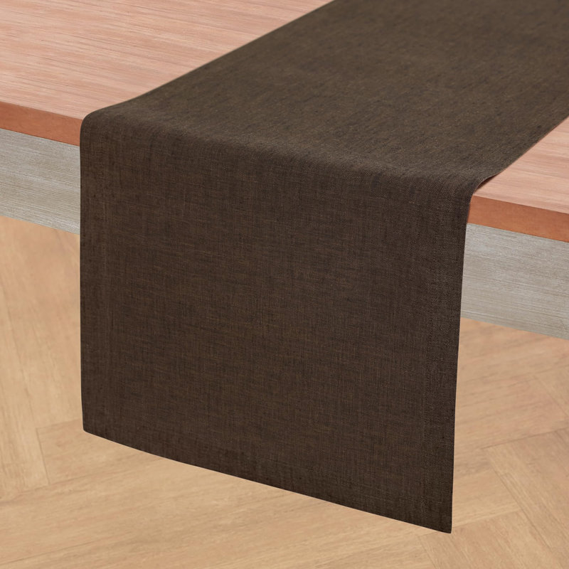 100% Pure Linen Table Runner - Athena, Chambray Brown, 144" x 14"
