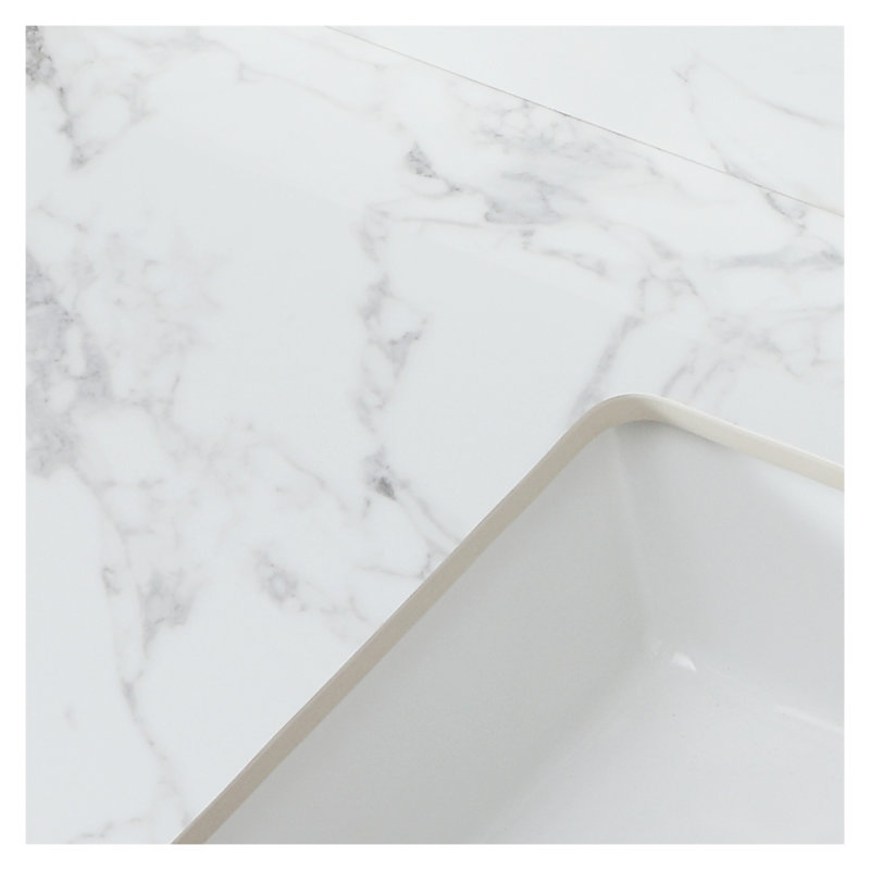 Comptoir de meuble-lavabo en pierre frittée 49 "avec lavabo encastré en céramique, comptoir en marbre de Carrare blanc avec dosseret