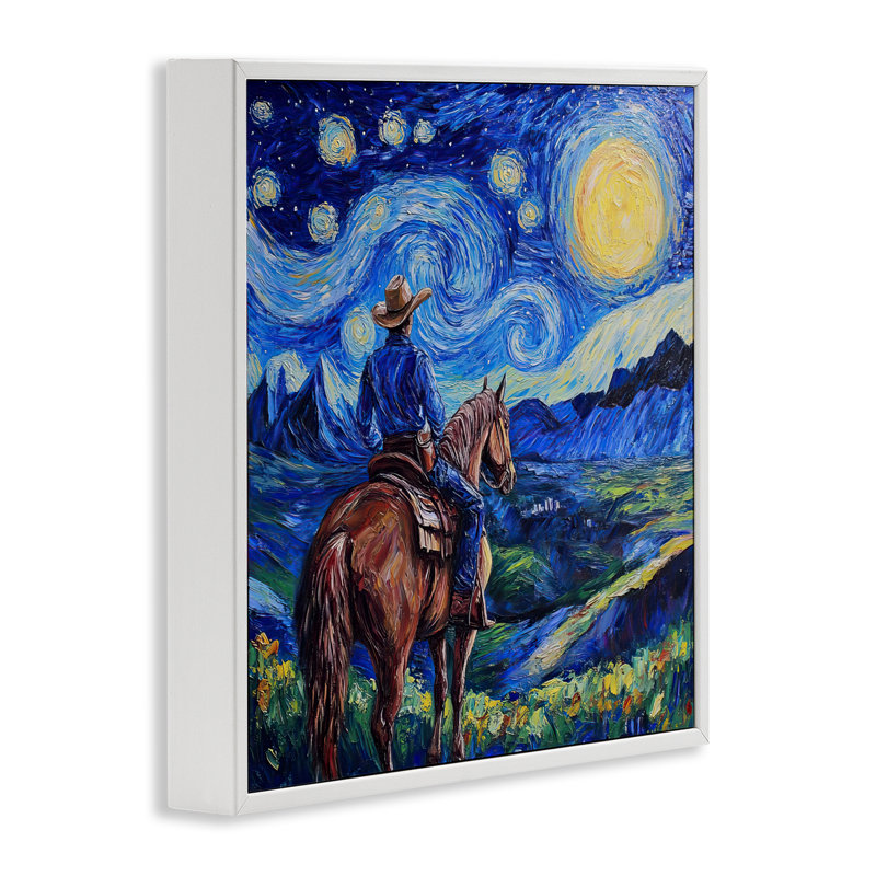 «Starry Night Cowboy», estampe numérique, design par Tina LeCour, H 17 po x l 17 po, Giclée encadrée blanc bord de mer