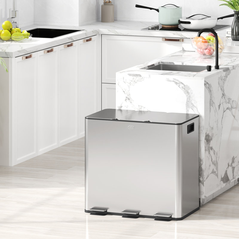 Steel,Plastic Step On Multi-Compartments Rubbish & Recycling Bin - 45L