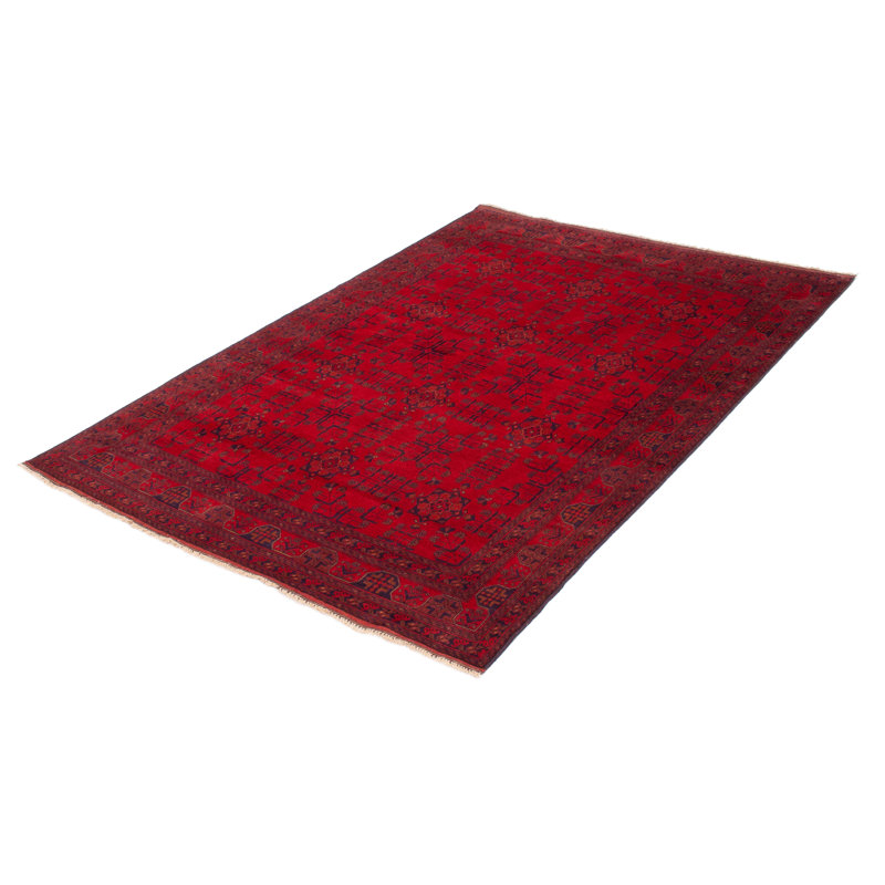 Tapis unique en laine noué à la main 6 pi 7 po x 9 pi 10 po nouvel âge Het en brun / rouge foncé / rouge