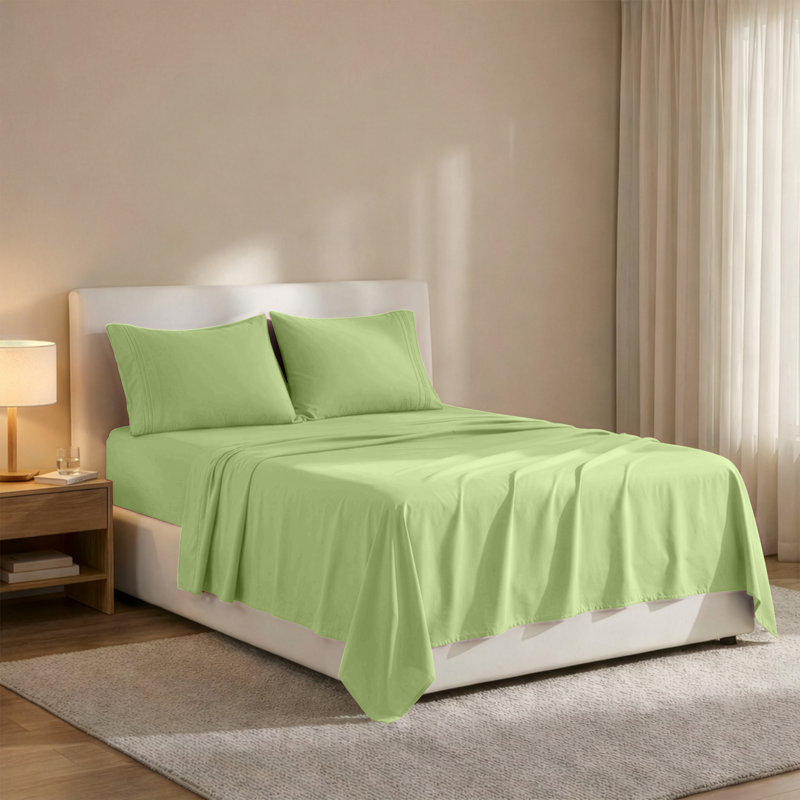Lux Decor 4-Piece Ultra Soft Microfiber Sheet Set Deep Pocket Fitted Sheet, Wrinkle-Resistant & Easy Care Bedding, Green