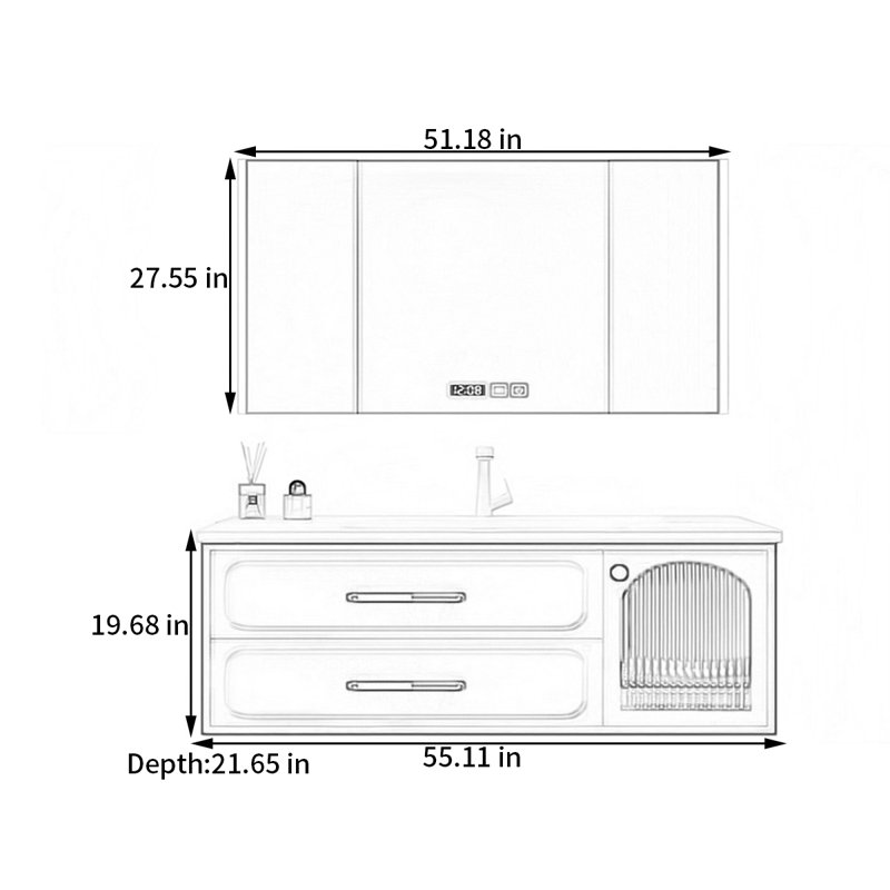 French cream style rest room bathroom cabinet, 55" 