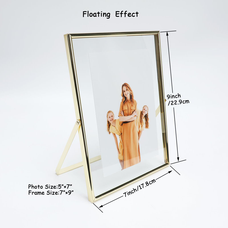 Elegant Gold Metal Floater Frame Set - Minimalist Tabletop Display For Love And Family Photos