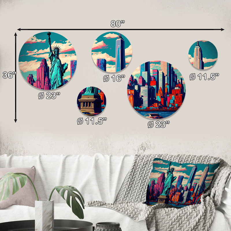 Ensemble de 5 décorations murales New York Lady Liberty I