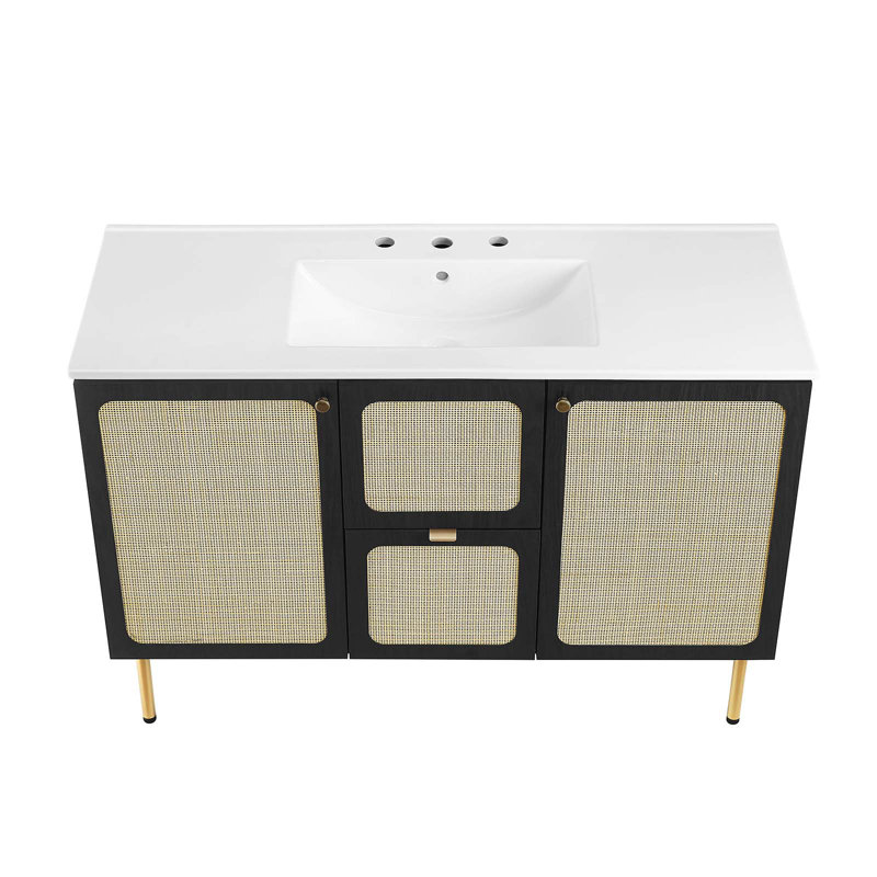 Modway Chaucer 48'' Single Bathroom Vanity with Wood Top, Black/Gold, White