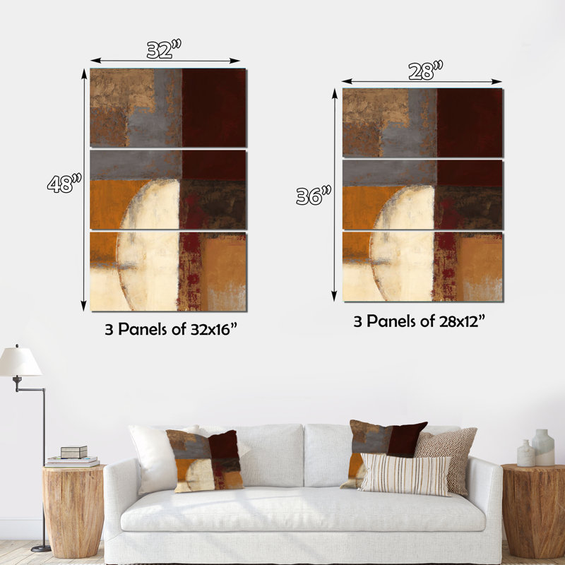 Chocolat brun élémentaire II - ensemble d'art mural abstrait sur toile, H 36 po x l 28 po x P 1 po