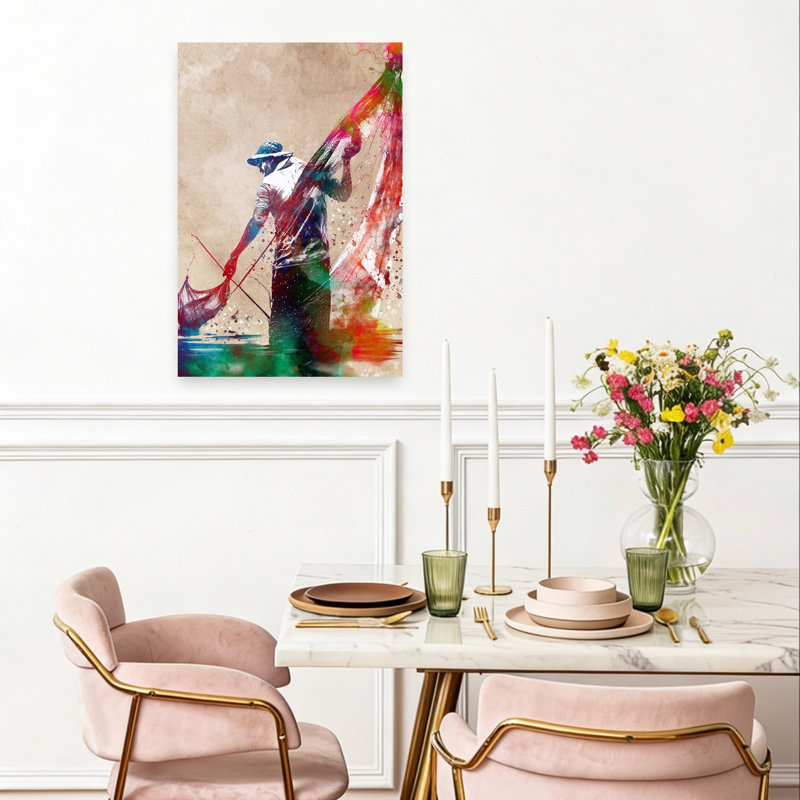«Dynamic Fishing Splash», art mural contemporain, 24" H x 16" W