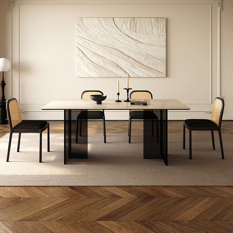 Table de salle à manger rectangulaire française rétro minimaliste