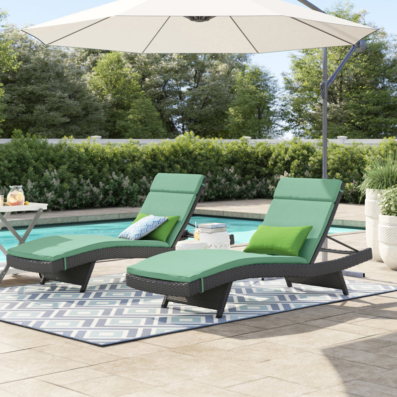 Ensemble de chaises longues inclinables 79,5 "avec coussins Blaise, Vert jungle