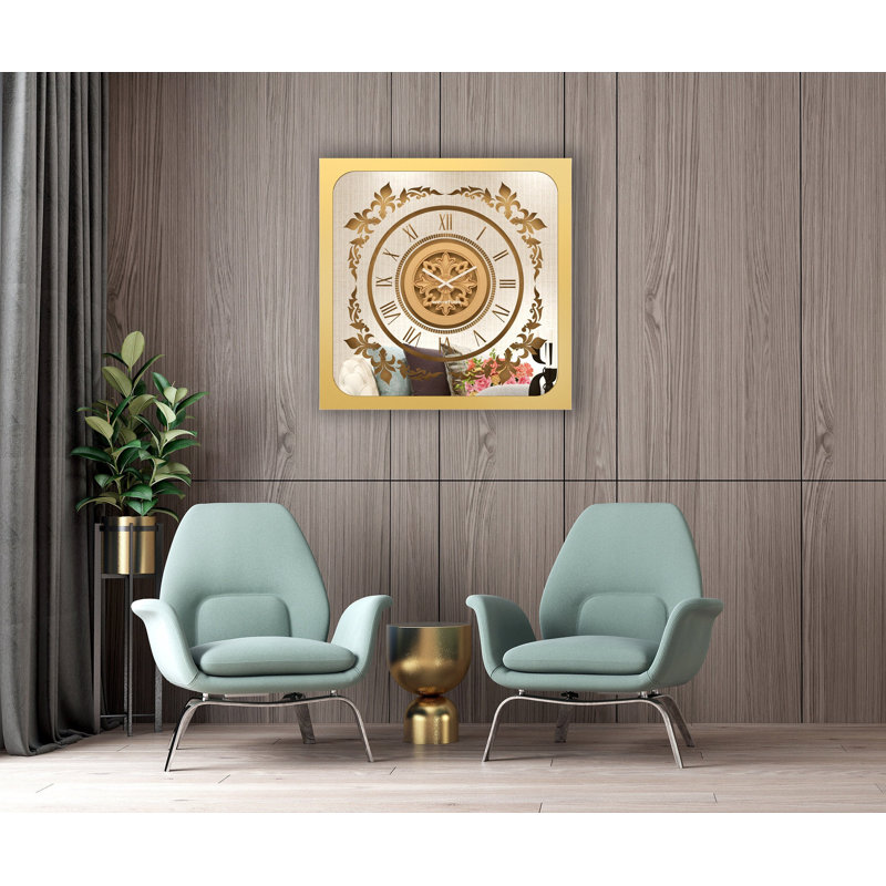 Allizzon Wood Wall Clock, Gold, 60cm H x 60cm W