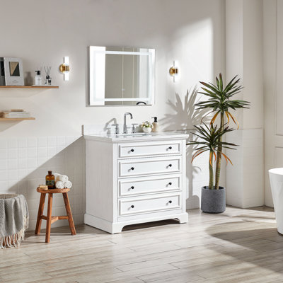 Meuble-lavabo simple autoportant de 36 po avec plateau en marbre entièrement assemblé