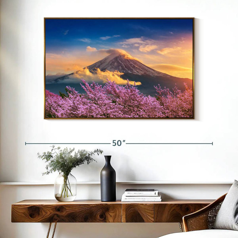Mont Fuji, Cadre flottant doré, 40 po x 27 po