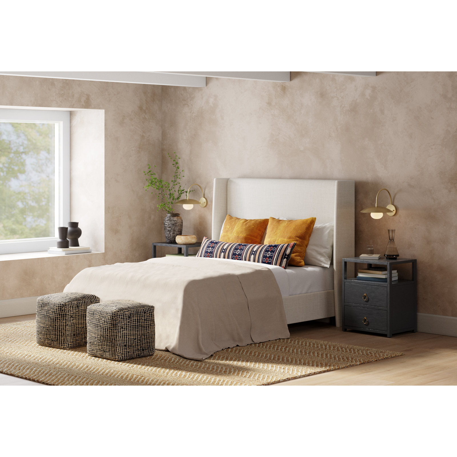 Elin 2-Drawer Acacia Nightstand, Navy Blue