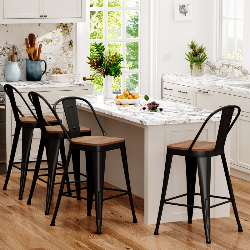 High Back Metal Counter And Bar Stools, Matte Black, Counter Stool (24” Seat Height)