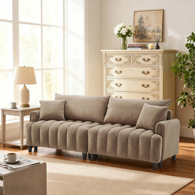 Polyester Fabric Convertible Sofa Bed with Adjustable Backrest and Storage, Modern Loveseat for Living and Guest Rooms