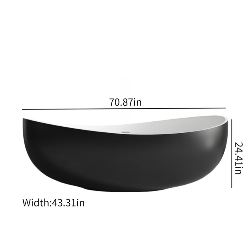 70.87'' W 24.41'' H Tub & Shower Kit, Black/White