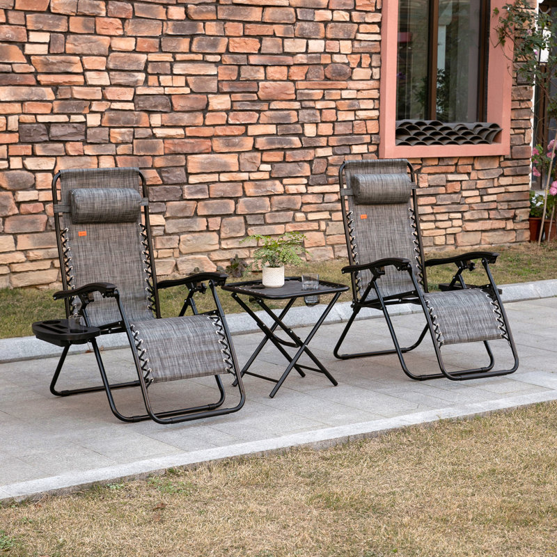 Zero Gravity Chair Set With Side Table, Folding Reclining Chair With Cupholders & Pillows, Gray