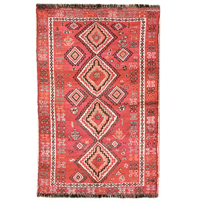 Hand Knotted Wool Area Rug in Red