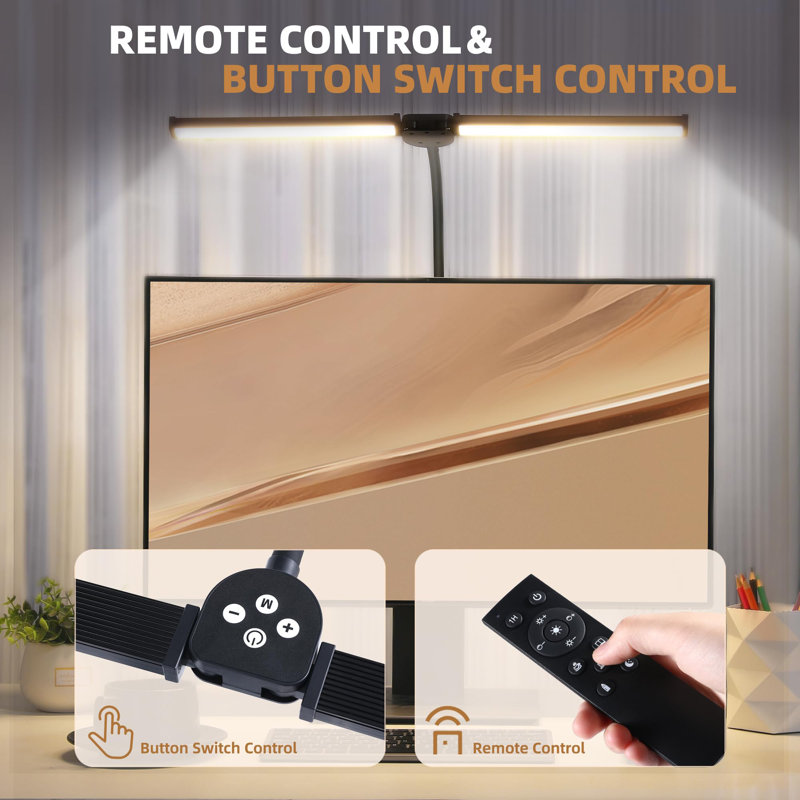 Black Adjustable Dual-Head LED Desk Lamp with Remote Control
