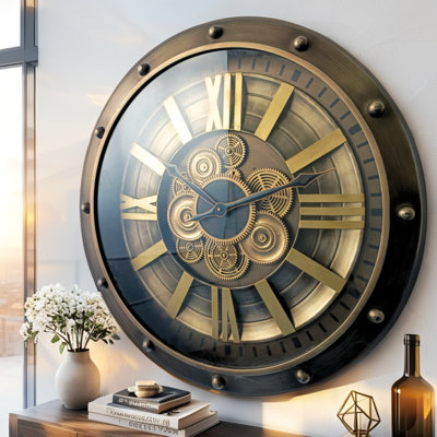 THE GEARS CLOCK Wall Clock with Real Moving Gears GE-LI_ 26 in Round BERLIN