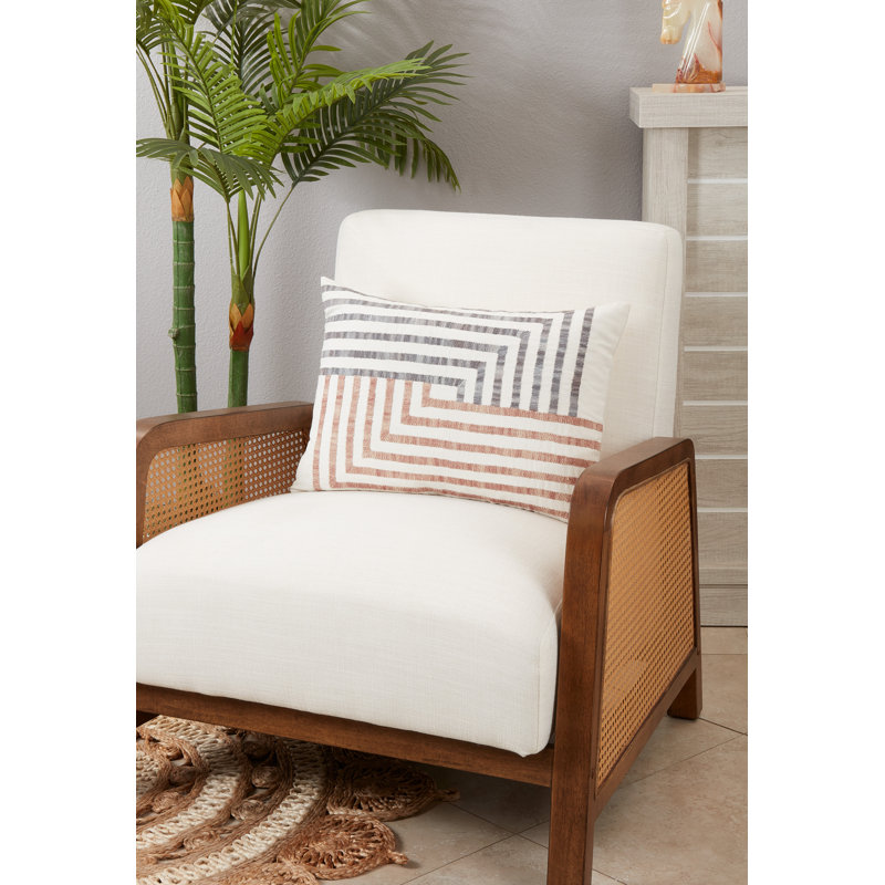 Ivory Geometric Lines Poly Filled Rectangular Throw Pillow