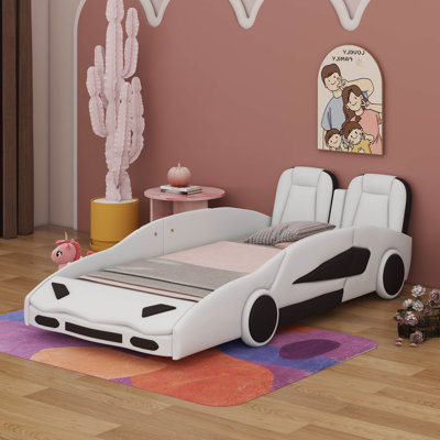 Twin Race Car-Shaped Platform Bed With Wheels