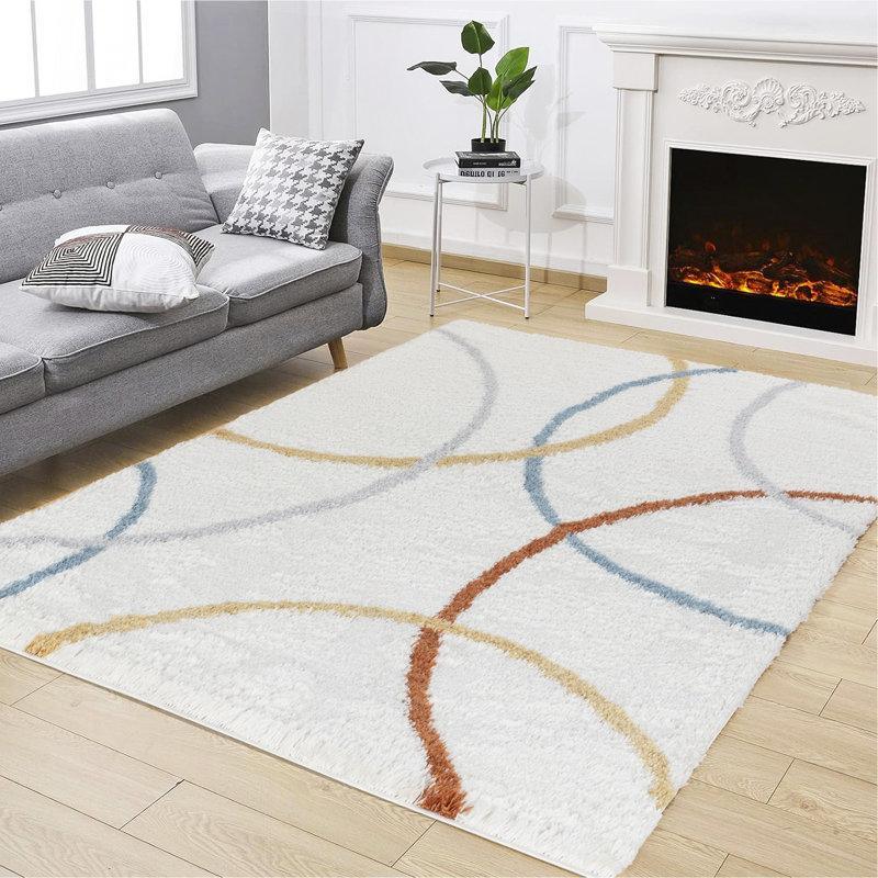 Grey Shaggy Area Rug, Rectangle 5'3" x 7'