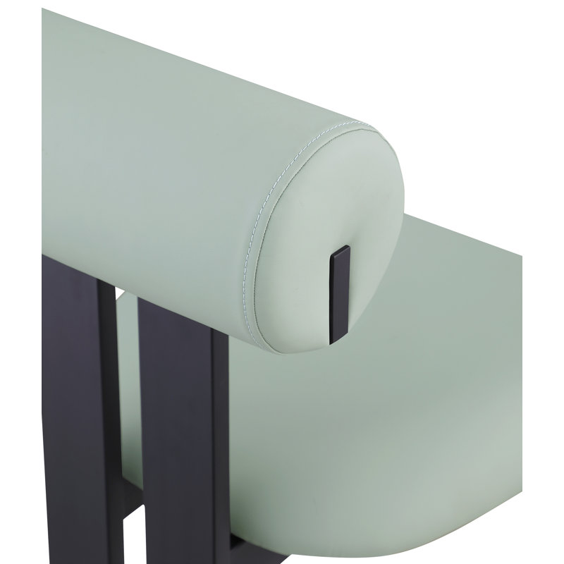 Chaise de salle à manger rembourrée Dario, Noir mat, Cuir végétalien menthe