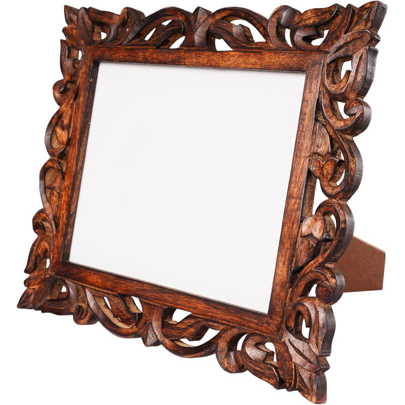 Large Hand Carved Mango Wood Rustic 8x10 Picture Frame with Real Glass