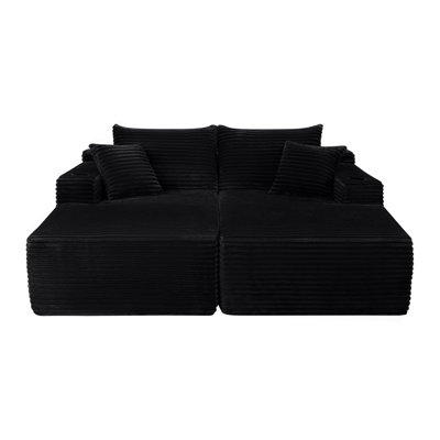 76" Cloud Sectional Couch, L-Shape Chaise With R-Shape Chaise With Deep Seat And Comfortable 2 Seater Couch For Modern Living Room,(Plush  Fabric),Black,Cup Holder