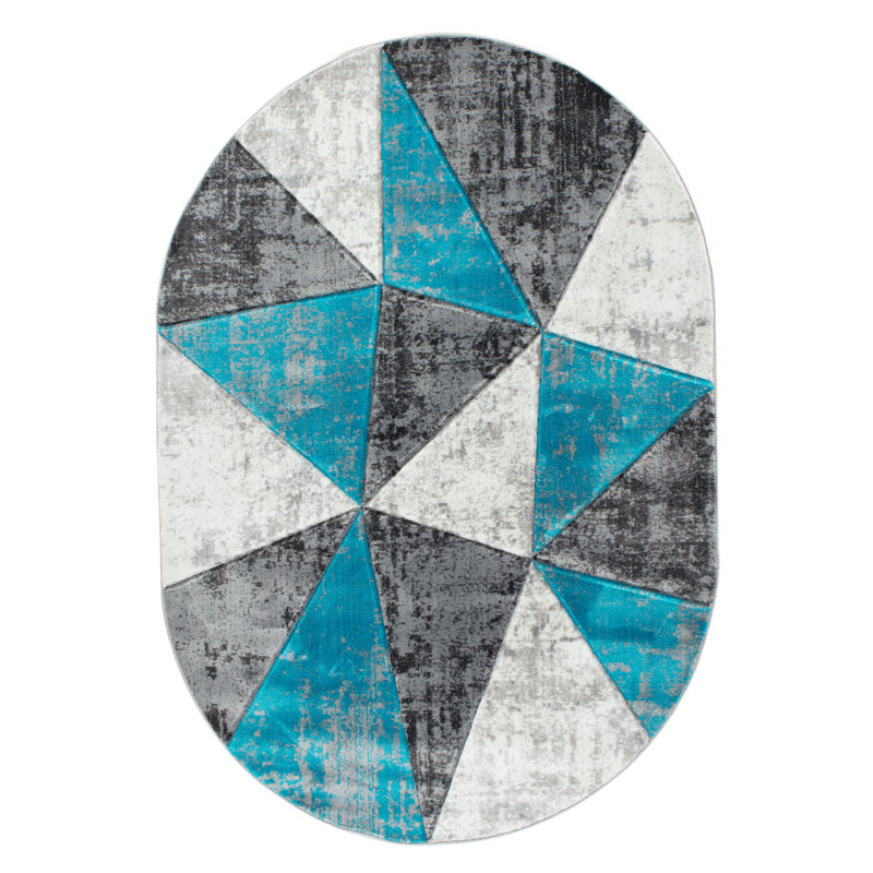 Tapis bleu / noir / gris Gini, Ovale 5 pi 2 po x 7 pi 5 po