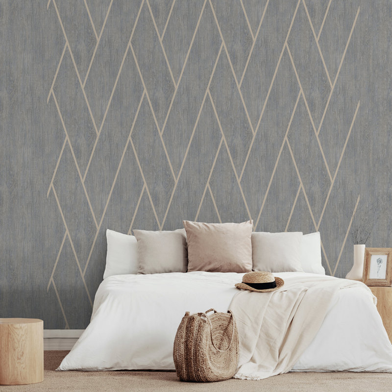 Papier peint à chevrons à texture de bois, Gris