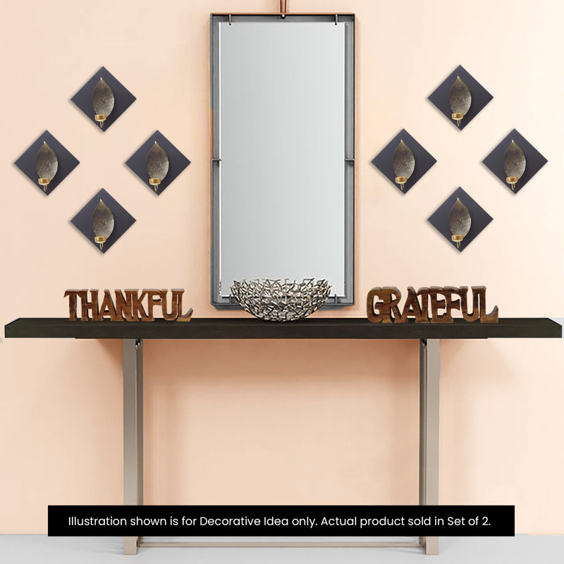 Metal Wall Tealight Holder with Carved Leaf Design for Christmas Decor and Elegant Wall Ambiance, 5.89" H x 5.89" W x 0.58" D
