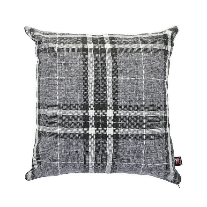 Chagnon Plaid Square Cushion, Large, Light Grey