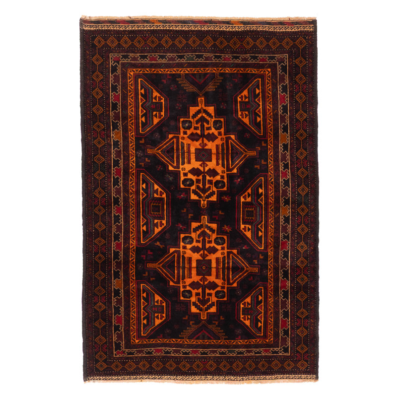Tapis noir 4 pi 3 po x 6 pi 6 po Teimani
