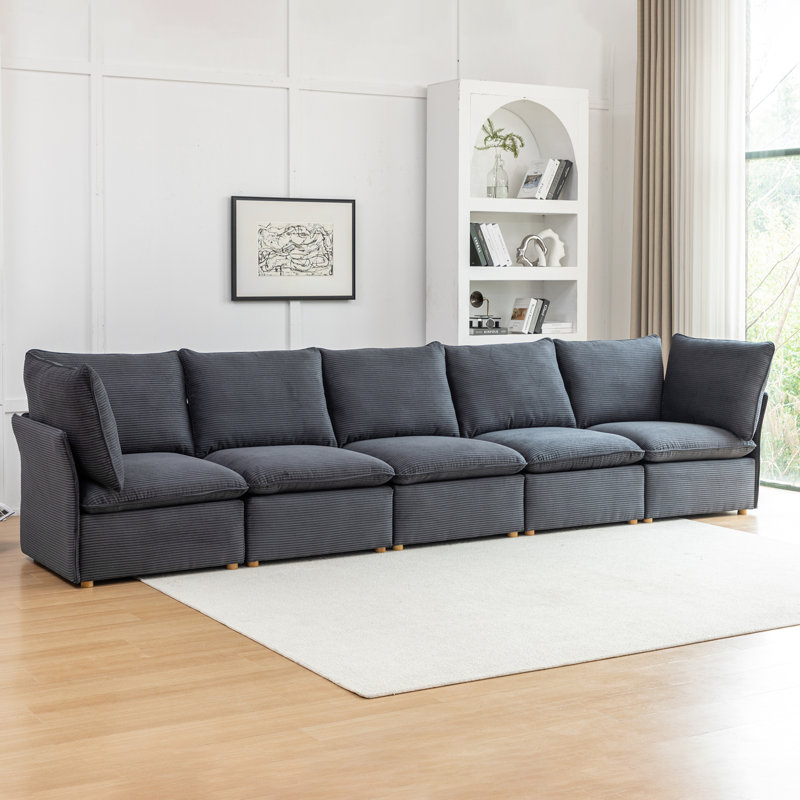 Hepworth Dejohn Corduroy Sectional Sofa, 36" H x 154.5" W x 33" D, 5, Gray