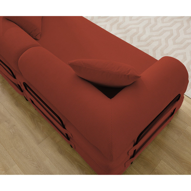 Boneless Corduroy 78.5" Folding Convertible Out Sleeper Sofa Bed, Red