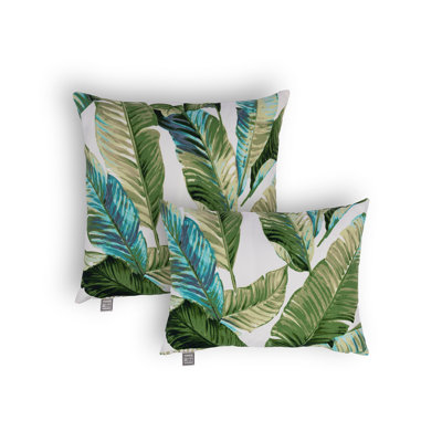 TROPICAL LEAVES  SET OF TWO 18" PILLOWS FILLED WITH 100% WHITE POLYESTER